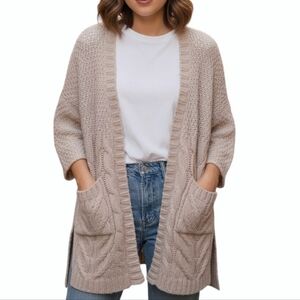Able Cardigan Women's M Chunky Fisherman Cable Knit Chunky Cottagecore Beige
